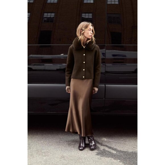 ZARA CARDIGAN WITH FAUX FUR COLLAR - Picture 2 of 8